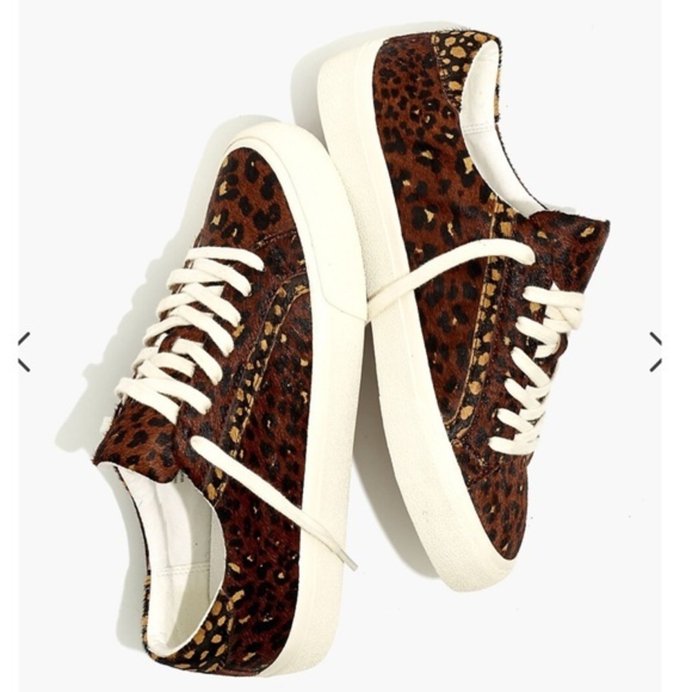 MADEWELL Genuine Calf Hair Sidewalk Low-Top Sneakers in Painted Leopard Size 6.5